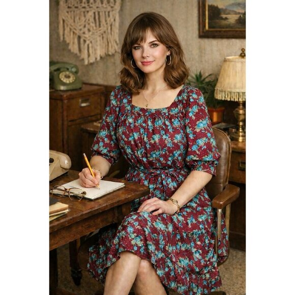 Ilse Smith Dresses & Skirts - Vintage 1970s Ilse Smith For Reuben Thomas Dress Sz Small Brown Floral Blouson